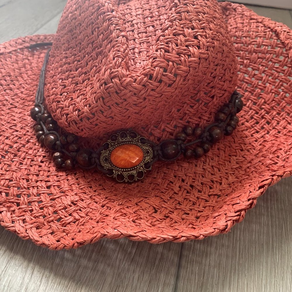 New Pugs Gear Woven Straw Hat Women's Coral